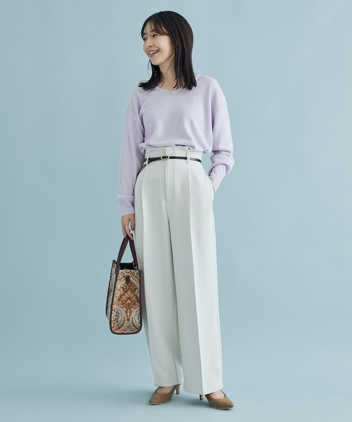 VIS（ビス）の「タック入りハイウエストワイドパンツ（スラックス・レディース・ホワイト系その他5/ダークラベンダー/グリーン/ネイビー・S/M/L）」の8枚目の写真