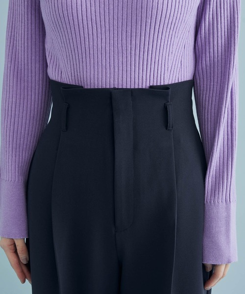 VIS（ビス）の「タック入りハイウエストワイドパンツ（スラックス・レディース・ホワイト系その他5/ダークラベンダー/グリーン/ネイビー・S/M/L）」の15枚目の写真