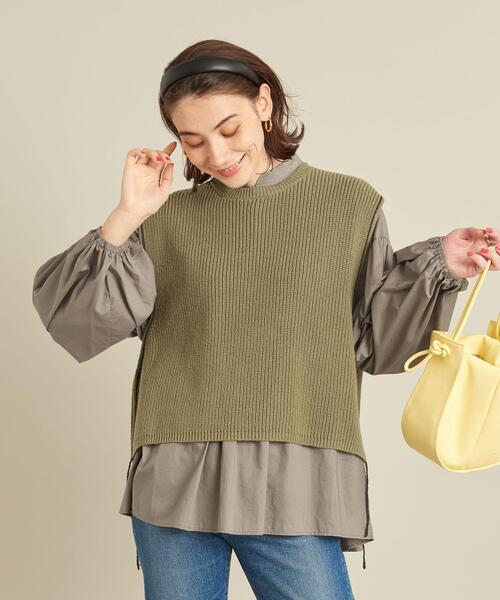 BYステッチレイヤードニットベスト×ボリュームブラウス-3WAY-∴