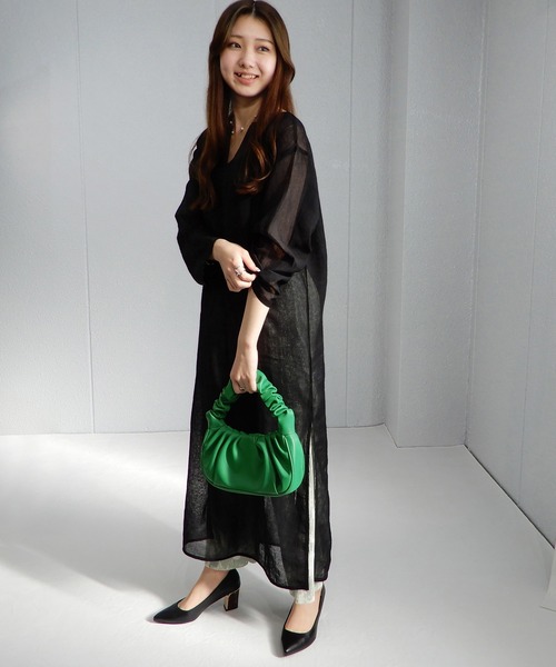 minia（ミニア）の「ギャザーハンドルバッグ　◇（ハンドバッグ・レディース・ブラック/グリーン/オレンジ・FREE）」の7枚目の写真