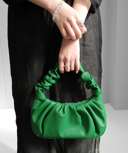 minia（ミニア）の「ギャザーハンドルバッグ　◇（ハンドバッグ・レディース・ブラック/グリーン/オレンジ・FREE）」の4枚目の写真