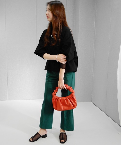 minia（ミニア）の「ギャザーハンドルバッグ　◇（ハンドバッグ・レディース・ブラック/グリーン/オレンジ・FREE）」の5枚目の写真