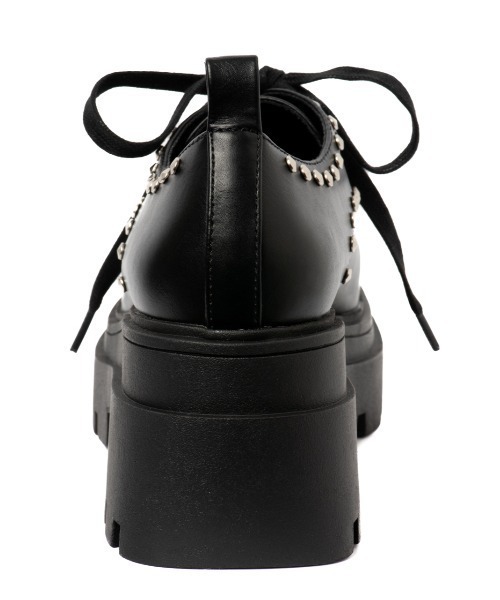 R&E（アールアンドイー）の「【R&E】スタッズ付きトラックソールレースアップシューズ（ローファー・レディース・ブラック・S/M/L/LL）」の4枚目の写真