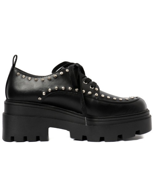 R&E（アールアンドイー）の「【R&E】スタッズ付きトラックソールレースアップシューズ（ローファー・レディース・ブラック・S/M/L/LL）」の2枚目の写真