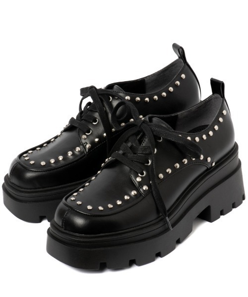 R&E（アールアンドイー）の「【R&E】スタッズ付きトラックソールレースアップシューズ（ローファー・レディース・ブラック・S/M/L/LL）」の7枚目の写真