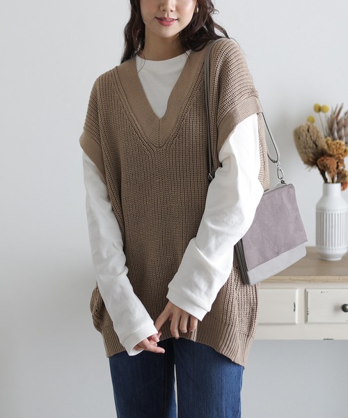 ElegChic(エレグシック)の「Vネックバルーンベスト(ベスト・レディース・モカ/ブラック・L/XXL/4L)」の7枚目の写真