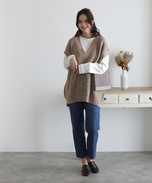 ElegChic(エレグシック)の「Vネックバルーンベスト(ベスト・レディース・モカ/ブラック・L/XXL/4L)」の10枚目の写真