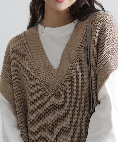 ElegChic(エレグシック)の「Vネックバルーンベスト(ベスト・レディース・モカ/ブラック・L/XXL/4L)」の11枚目の写真