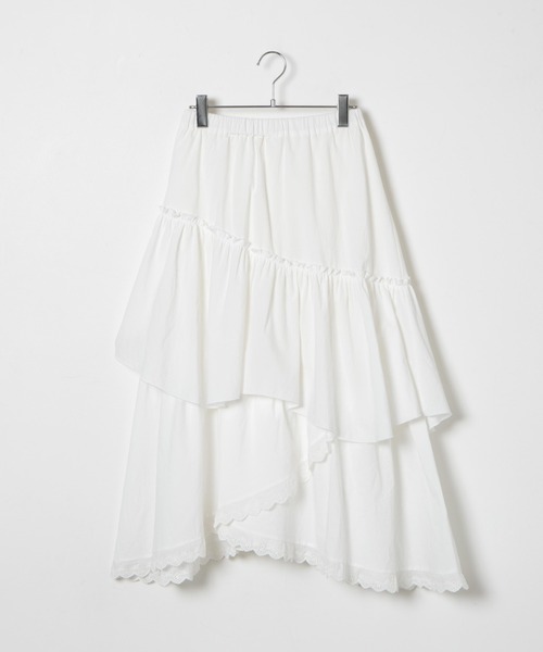 DuKKah(デュカ)の「Dukkah/【低身長向け】アシメフリルロングスカート(スカート・レディース・ホワイト/ブラック・X-SMALL)」の4枚目の写真