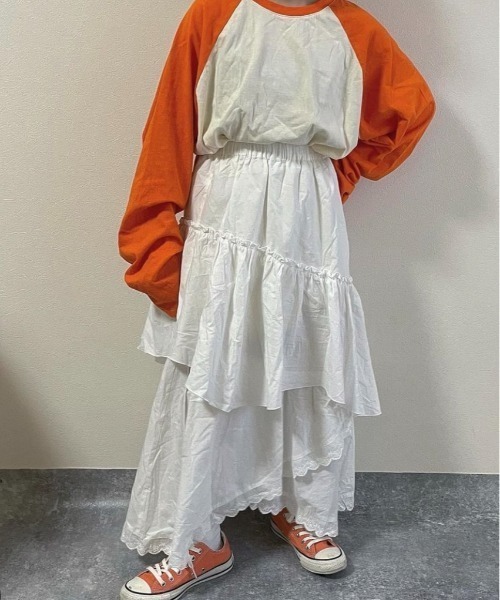 DuKKah(デュカ)の「Dukkah/【低身長向け】アシメフリルロングスカート(スカート・レディース・ホワイト/ブラック・X-SMALL)」の19枚目の写真
