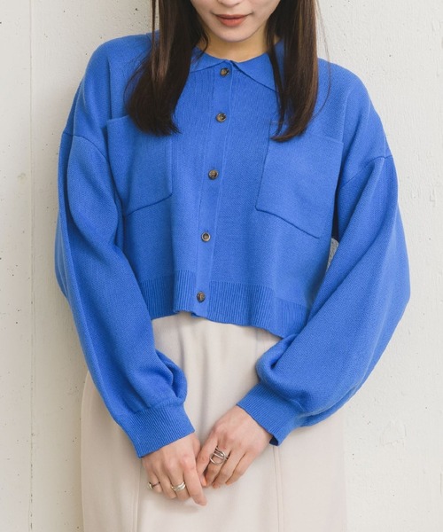 RETRO GIRL（レトロガール）の「衿ポケショートカーディガン（カーディガン/ボレロ・レディース・オフホワイト/グリーン/ブルー/ピンク・FREE）」の3枚目の写真