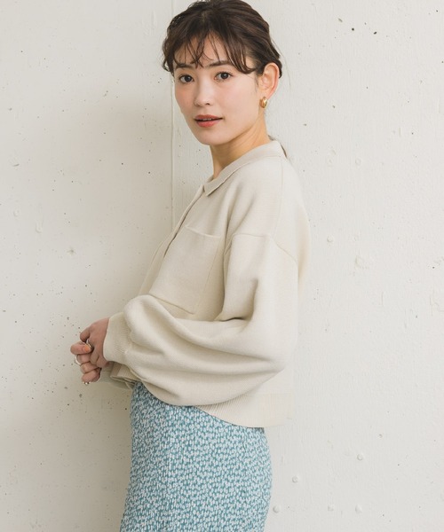 RETRO GIRL（レトロガール）の「衿ポケショートカーディガン（カーディガン/ボレロ・レディース・オフホワイト/グリーン/ブルー/ピンク・FREE）」の12枚目の写真