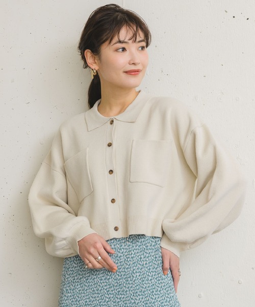 RETRO GIRL（レトロガール）の「衿ポケショートカーディガン（カーディガン/ボレロ・レディース・オフホワイト/グリーン/ブルー/ピンク・FREE）」の14枚目の写真