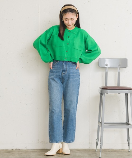 RETRO GIRL（レトロガール）の「衿ポケショートカーディガン（カーディガン/ボレロ・レディース・オフホワイト/グリーン/ブルー/ピンク・FREE）」の15枚目の写真