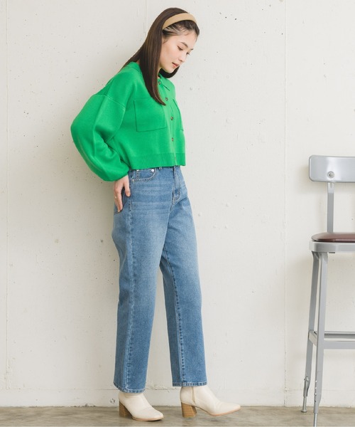 RETRO GIRL（レトロガール）の「衿ポケショートカーディガン（カーディガン/ボレロ・レディース・オフホワイト/グリーン/ブルー/ピンク・FREE）」の16枚目の写真