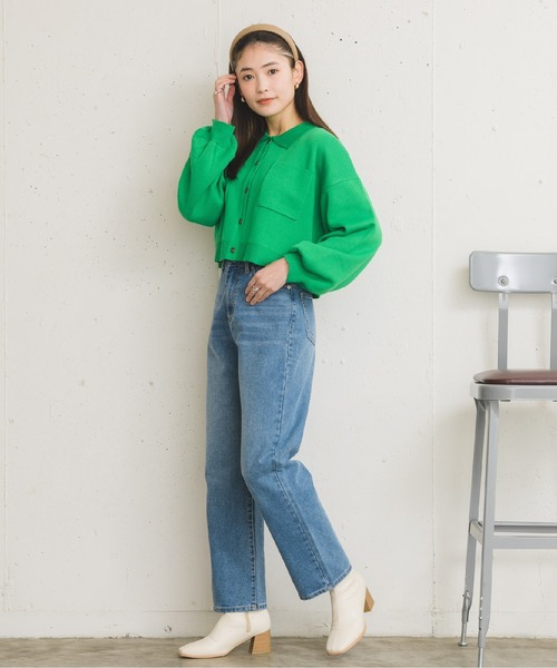 RETRO GIRL（レトロガール）の「衿ポケショートカーディガン（カーディガン/ボレロ・レディース・オフホワイト/グリーン/ブルー/ピンク・FREE）」の18枚目の写真