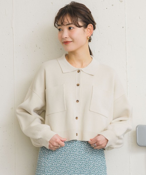 RETRO GIRL（レトロガール）の「衿ポケショートカーディガン（カーディガン/ボレロ・レディース・オフホワイト/グリーン/ブルー/ピンク・FREE）」の11枚目の写真