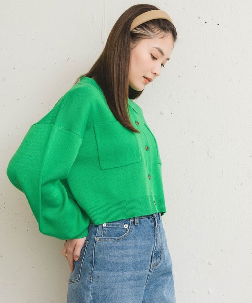 RETRO GIRL（レトロガール）の「衿ポケショートカーディガン（カーディガン/ボレロ・レディース・オフホワイト/グリーン/ブルー/ピンク・FREE）」の19枚目の写真