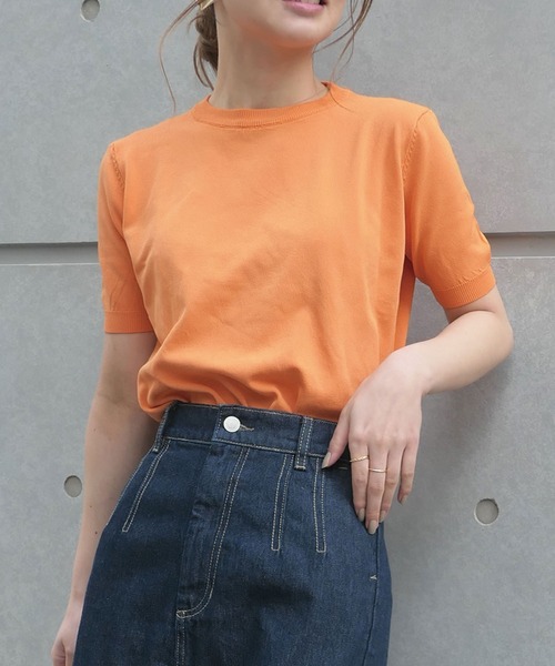 CORNERS(コーナーズ)の「カラー半袖ニットプルオーバー(ニット/セーター・レディース・アイボリー/ブラック/グリーン/ピンク/オレンジ・M)」の1枚目の写真