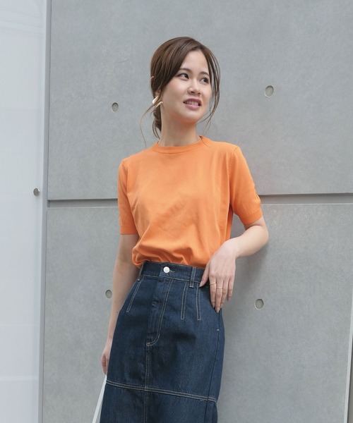 CORNERS(コーナーズ)の「カラー半袖ニットプルオーバー(ニット/セーター・レディース・アイボリー/ブラック/グリーン/ピンク/オレンジ・M)」の11枚目の写真