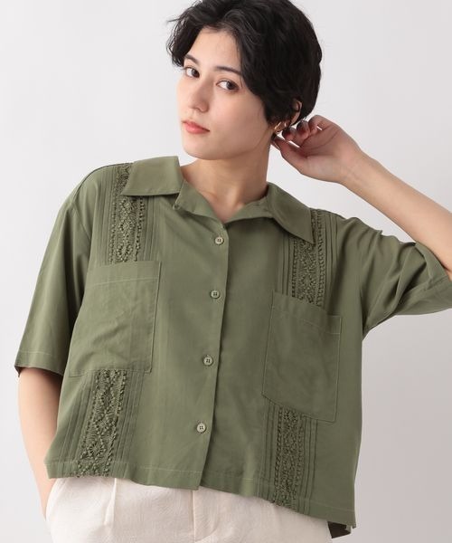 RAGEBLUE（レイジブルー）の「ショートエンブロレースタックシャツ（シャツ/ブラウス・レディース・オフホワイト/オリーブ/オレンジ・FREE）」の2枚目の写真