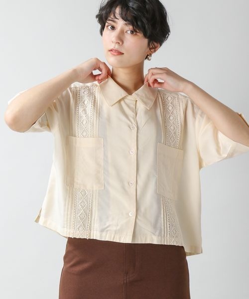 RAGEBLUE（レイジブルー）の「ショートエンブロレースタックシャツ（シャツ/ブラウス・レディース・オフホワイト/オリーブ/オレンジ・FREE）」の10枚目の写真