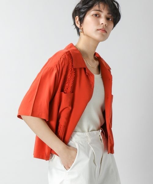RAGEBLUE（レイジブルー）の「ショートエンブロレースタックシャツ（シャツ/ブラウス・レディース・オフホワイト/オリーブ/オレンジ・FREE）」の8枚目の写真