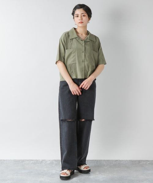 RAGEBLUE（レイジブルー）の「ショートエンブロレースタックシャツ（シャツ/ブラウス・レディース・オフホワイト/オリーブ/オレンジ・FREE）」の17枚目の写真