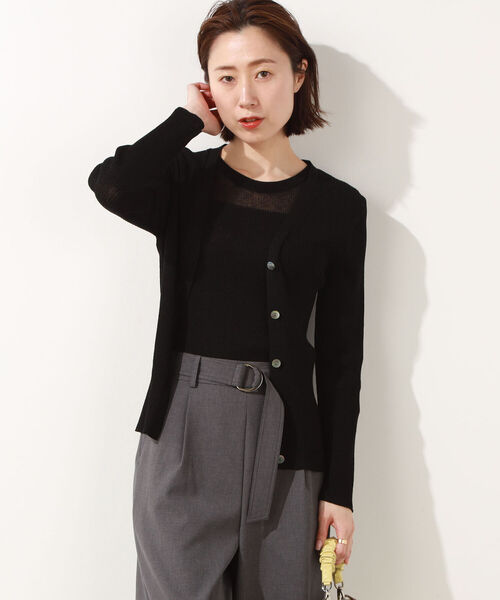 NOLLEY’S Sophi(ノーリーズソフィ)の「麻混スパークVネックカーディガン(カーディガン/ボレロ・レディース・ブラック/ベージュ/カーキ/ミント・36/38)」の7枚目の写真