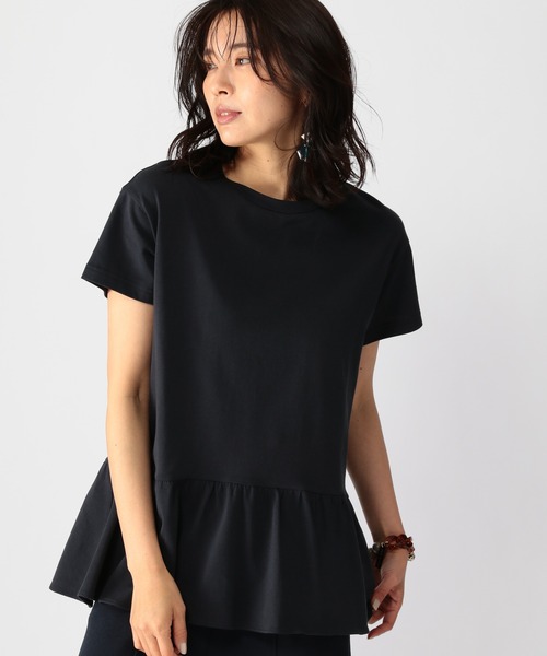 BARNYARDSTORM（バンヤードストーム）の「BARNYARDSTORM / ペプラム綿シルクプルオーバー（Tシャツ/カットソー・レディース・ホワイト/ネイビー/グリーン・1/2/0）」の3枚目の写真