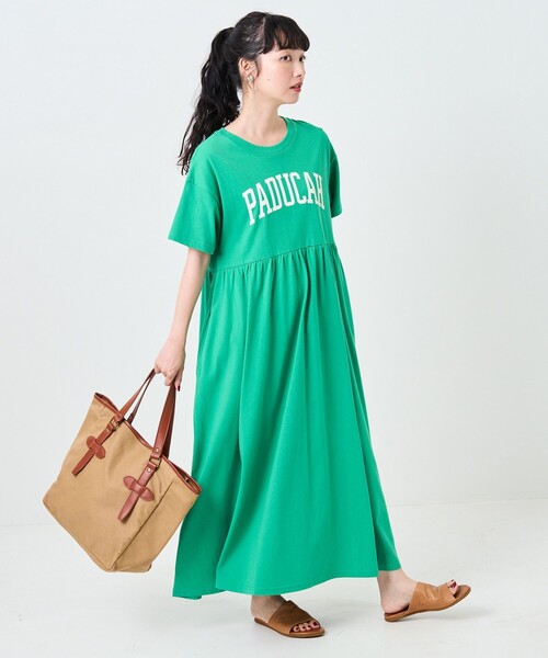 FREAK'S STORE(フリークスストア)の「ウエスト切替ロゴ半袖ワンピース(ワンピース・レディース・グリーン/ネイビー/レッド/ブラック・フリ-)」の2枚目の写真