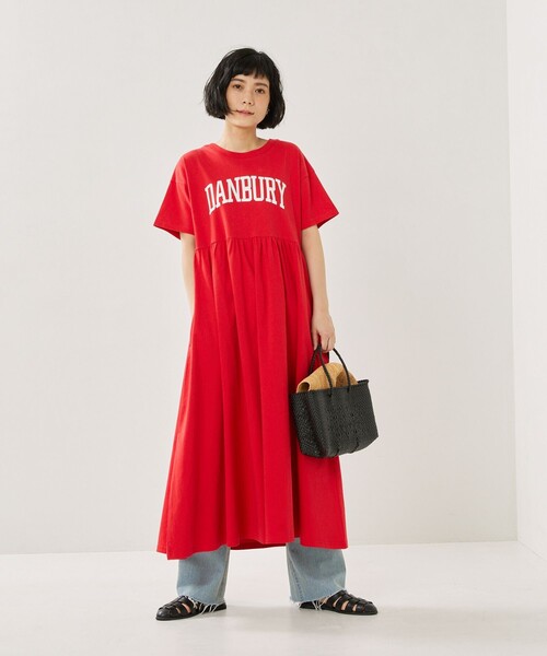 FREAK'S STORE(フリークスストア)の「ウエスト切替ロゴ半袖ワンピース(ワンピース・レディース・グリーン/ネイビー/レッド/ブラック・フリ-)」の5枚目の写真