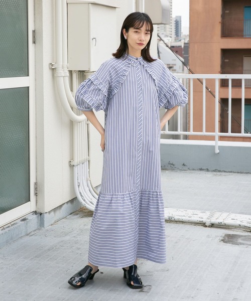 KBF（ケイビーエフ）の「プチフリルハーフスリーブワンピース（ワンピース・レディース・ホワイト/ブラック/ブルー系その他・ONE）」の7枚目の写真