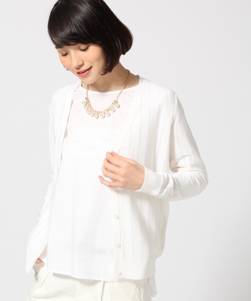 LEPSIM(レプシィム)の「12GピンストライプVカーディガン 557541(カーディガン/ボレロ・レディース・オフホワイト/グレー/ダークネイビー・LARGE/MEDIUM)」の2枚目の写真