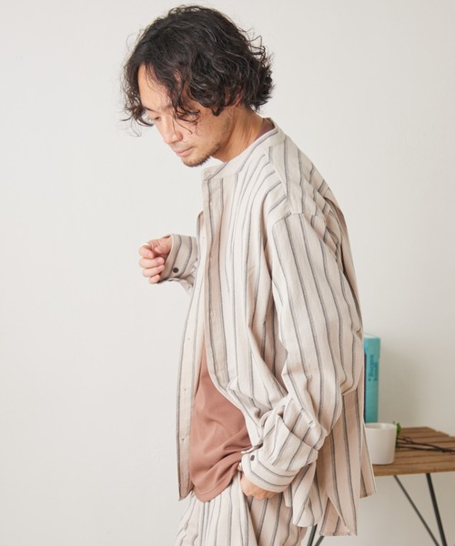 CIAOPANIC TYPY（チャオパニックティピー）の「■【セットアップ対応】サンドウォッシュバンドカラーシャツ（シャツ/ブラウス・メンズ・チャコールグレー/ブラック/ネイビー/ブラウン/アイボリー・S/M/L）」の10枚目の写真