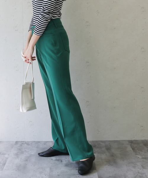 SOMETHING（サムシング）の「SOMETHING/サムシング　エステルストレッチフレアパンツ（その他パンツ・レディース・グリーン/ブラック・SMALL/MEDIUM）」の8枚目の写真