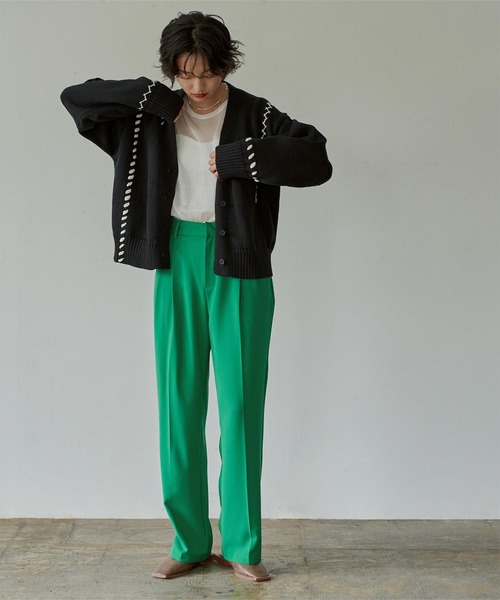 miette（ミエット）の「配色ステッチデザインカーディガン（カーディガン/ボレロ・レディース・アイボリー/ブラック/グリーン・FREE）」の11枚目の写真