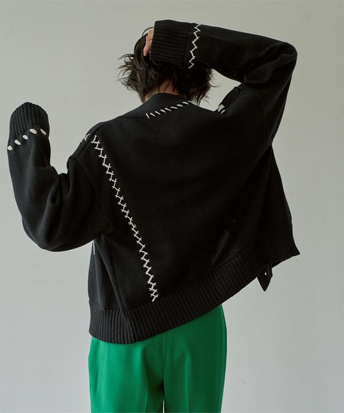 miette（ミエット）の「配色ステッチデザインカーディガン（カーディガン/ボレロ・レディース・アイボリー/ブラック/グリーン・FREE）」の13枚目の写真