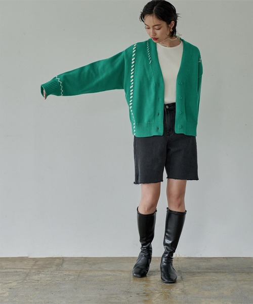 miette（ミエット）の「配色ステッチデザインカーディガン（カーディガン/ボレロ・レディース・アイボリー/ブラック/グリーン・FREE）」の19枚目の写真