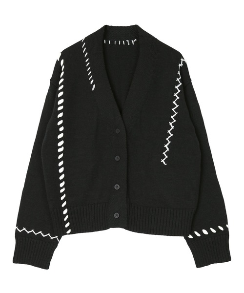 miette（ミエット）の「配色ステッチデザインカーディガン（カーディガン/ボレロ・レディース・アイボリー/ブラック/グリーン・FREE）」の5枚目の写真