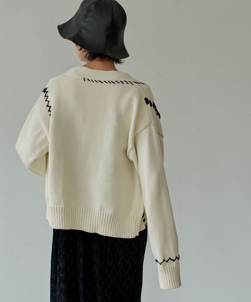 miette（ミエット）の「配色ステッチデザインカーディガン（カーディガン/ボレロ・レディース・アイボリー/ブラック/グリーン・FREE）」の22枚目の写真