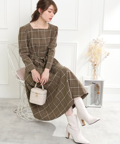トレンド秋チェックワンピ チェック柄フレアワンピース ウエストリボン付き ワンピース Couture Brooch クチュールブローチ のファッション通販 Zozotown