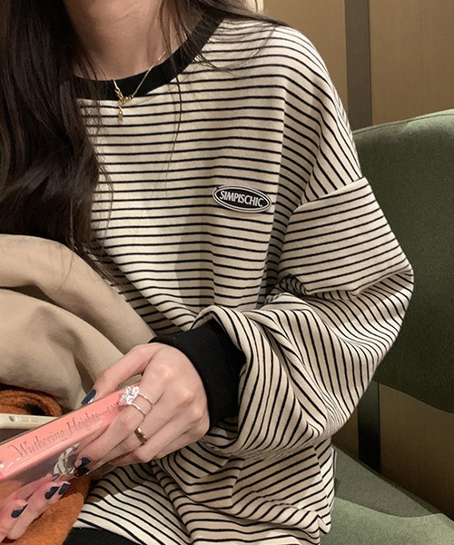 新品 20ss プラージュ Feminineドロップショルダー ボーダーTシャツ tシャツ ドロップショルダーボーダーTシャツ レディース : ZOZOTOWN