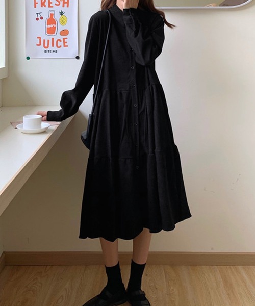 PRIVATE  BEACH（プライベートビーチ）の「コーデュロイティアードシャツワンピース（シャツワンピース・レディース・ブラック/ブラウン・FREE）」の2枚目の写真