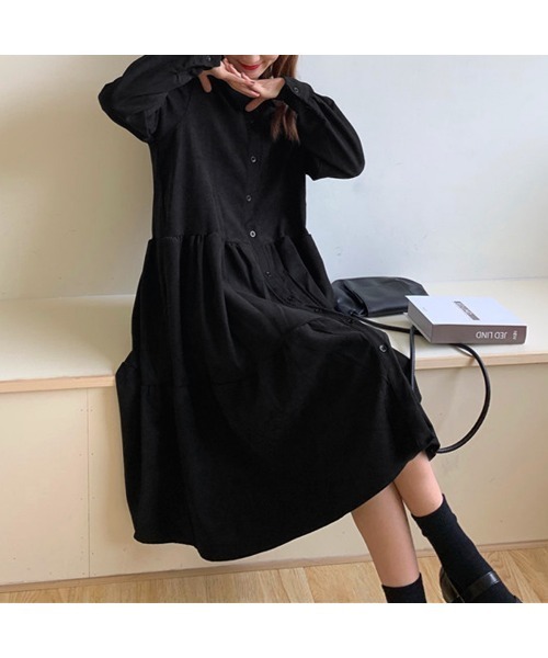 PRIVATE  BEACH（プライベートビーチ）の「コーデュロイティアードシャツワンピース（シャツワンピース・レディース・ブラック/ブラウン・FREE）」の4枚目の写真