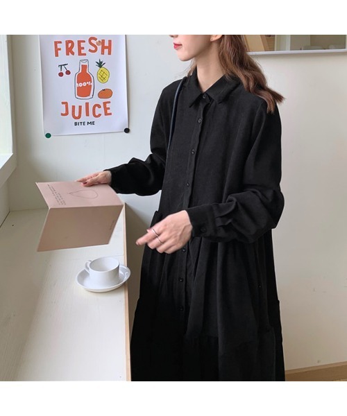 PRIVATE  BEACH（プライベートビーチ）の「コーデュロイティアードシャツワンピース（シャツワンピース・レディース・ブラック/ブラウン・FREE）」の5枚目の写真