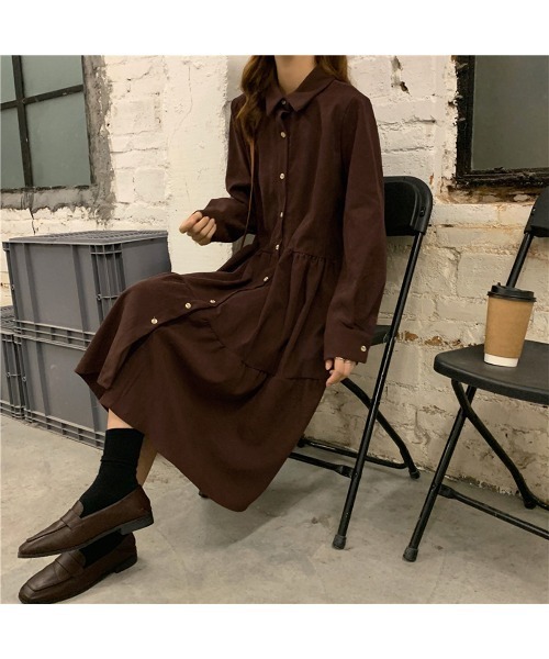 PRIVATE  BEACH（プライベートビーチ）の「コーデュロイティアードシャツワンピース（シャツワンピース・レディース・ブラック/ブラウン・FREE）」の9枚目の写真