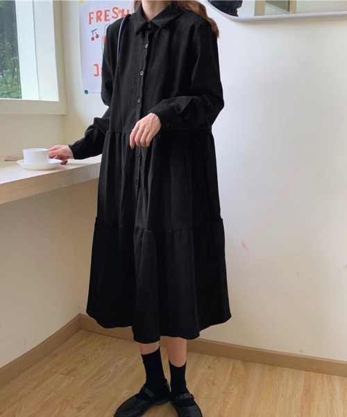 PRIVATE  BEACH（プライベートビーチ）の「コーデュロイティアードシャツワンピース（シャツワンピース・レディース・ブラック/ブラウン・FREE）」の10枚目の写真