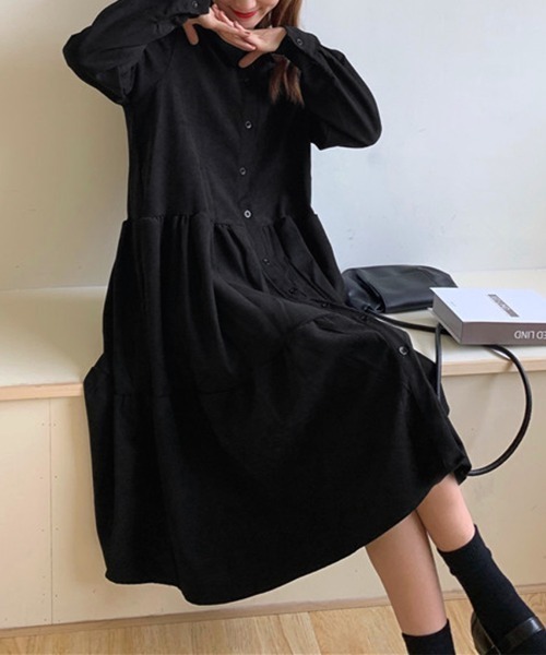 PRIVATE  BEACH（プライベートビーチ）の「コーデュロイティアードシャツワンピース（シャツワンピース・レディース・ブラック/ブラウン・FREE）」の11枚目の写真