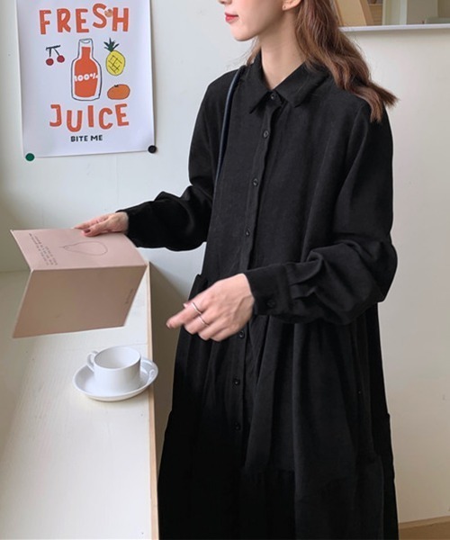 PRIVATE  BEACH（プライベートビーチ）の「コーデュロイティアードシャツワンピース（シャツワンピース・レディース・ブラック/ブラウン・FREE）」の12枚目の写真